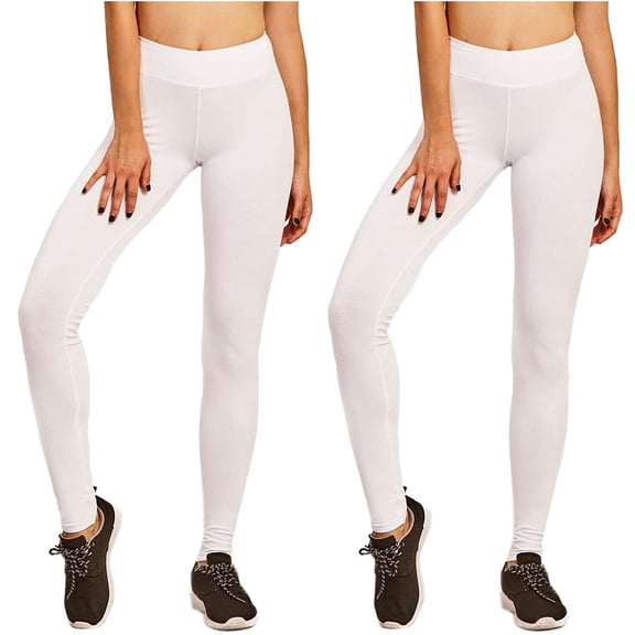 Women & Plus Soft Cotton Active Stretch Ankle Length Lightweight Leggingss : 2PK-White/White (Ankle Length), S