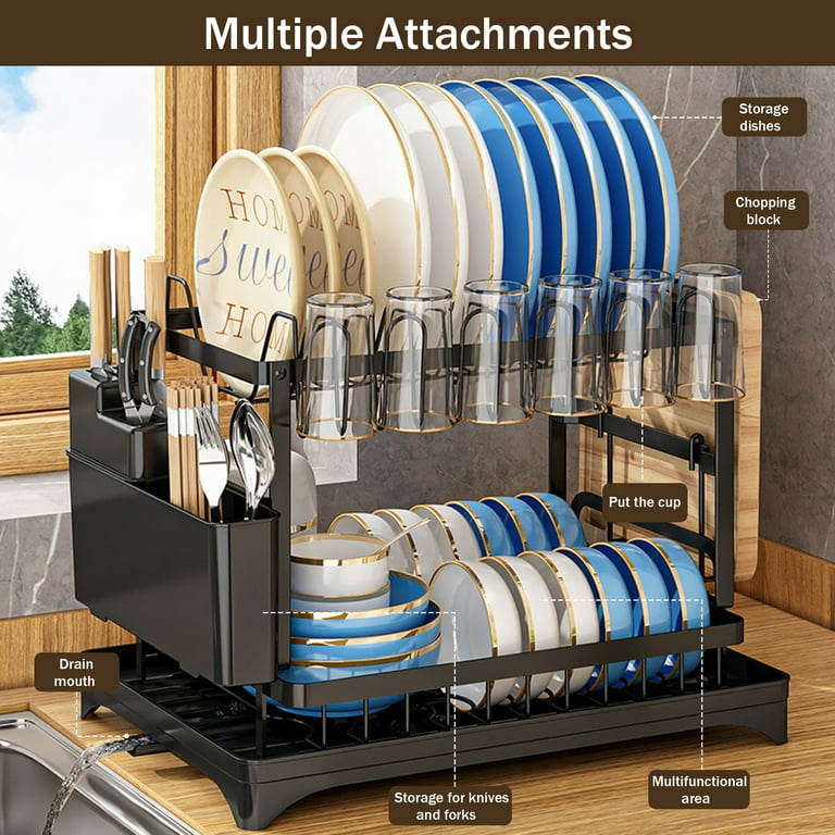 BCOOSS 2-Tier Kitchen Dish Drying Rack with Utensil Holder