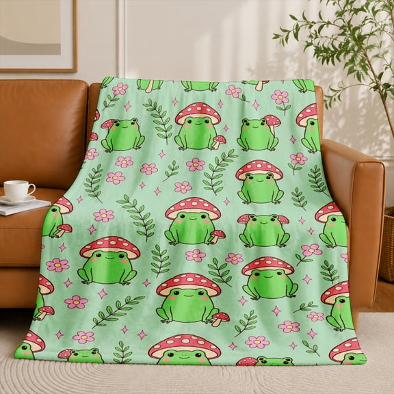 SPXUBZ Cute Frog Flannel Fleece Blanket, Cartoon Animal Throw Blanket, Soft Cozy Warm Blanket for Kids Bedroom Sofa Playroom