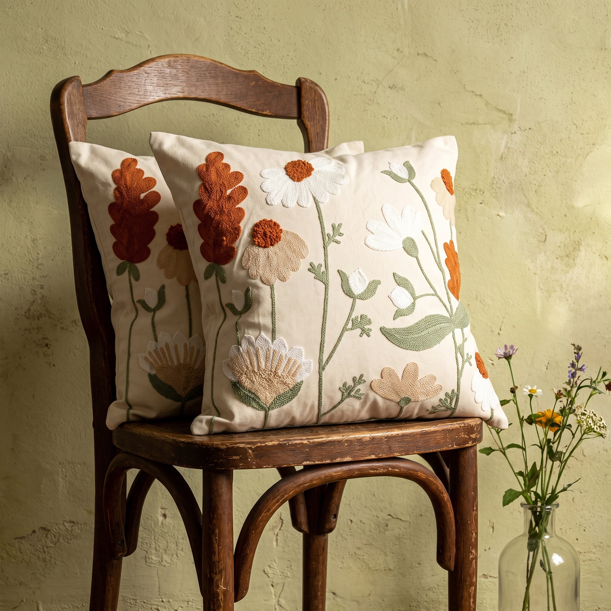 Unique Bargains Chic Floral Embroidered Throw Pillow Cover Floral Accent Orange 18"x18"