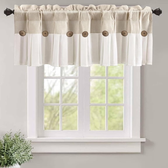 Farmhouse Kitchen Curtains Vintage Linen Window Cafe Curtains 18 Inch Length Valance Button Bathroom