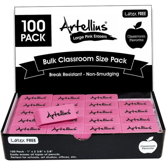 Artellius Large Pencil Erasers Bulk, Soft Pink, 100 Pack