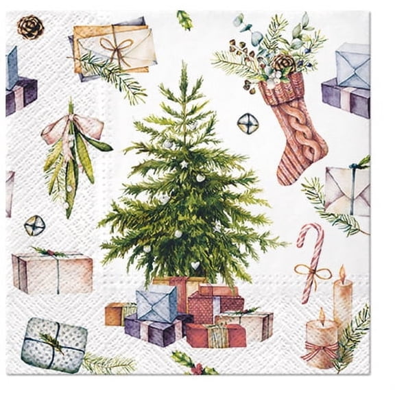 Christmas Tree Napkins CHRISTMAS TREE COLLAGE 40pcs Lunch Napkins, Christmas Paper Napkins, Christmas Paper Napkins for Decoupage