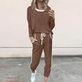 thumbnail image 2 of Ahuyic Womens 2 Pieces Sets,Womens Long Sleeve Round Neck Top and Pants Set Solid wear Yoga Out, 2 of 5