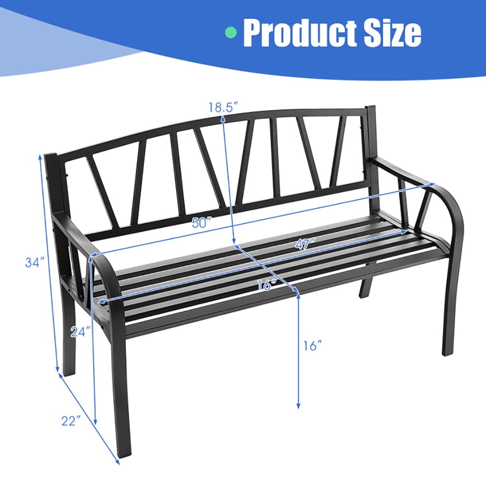 Aimee Lii Patio Garden Bench with Metal Frame and Slatted Seat, Outdoor Patio Furniture, Black Aimee Lii Patio Garden Bench with Metal Frame and Slatted Seat, Outdoor Patio Furniture, Black