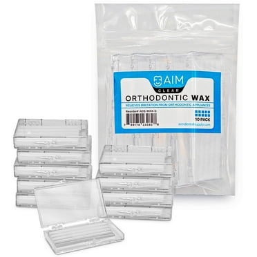Braces Wax Pack of 10, Orthodontic Wax for Braces, Unscented & Flavorless - 50 Premium Wax Strips, Dental Wax for Braces & Aligners, Food Grade Brace Wax for Teeth, Includes storage case(White)