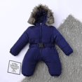 thumbnail image 3 of SAILING Mono unisex con capucha para bebé de 0 a 24 meses, mono para niños y niñas con cuello de piel, 3 of 5