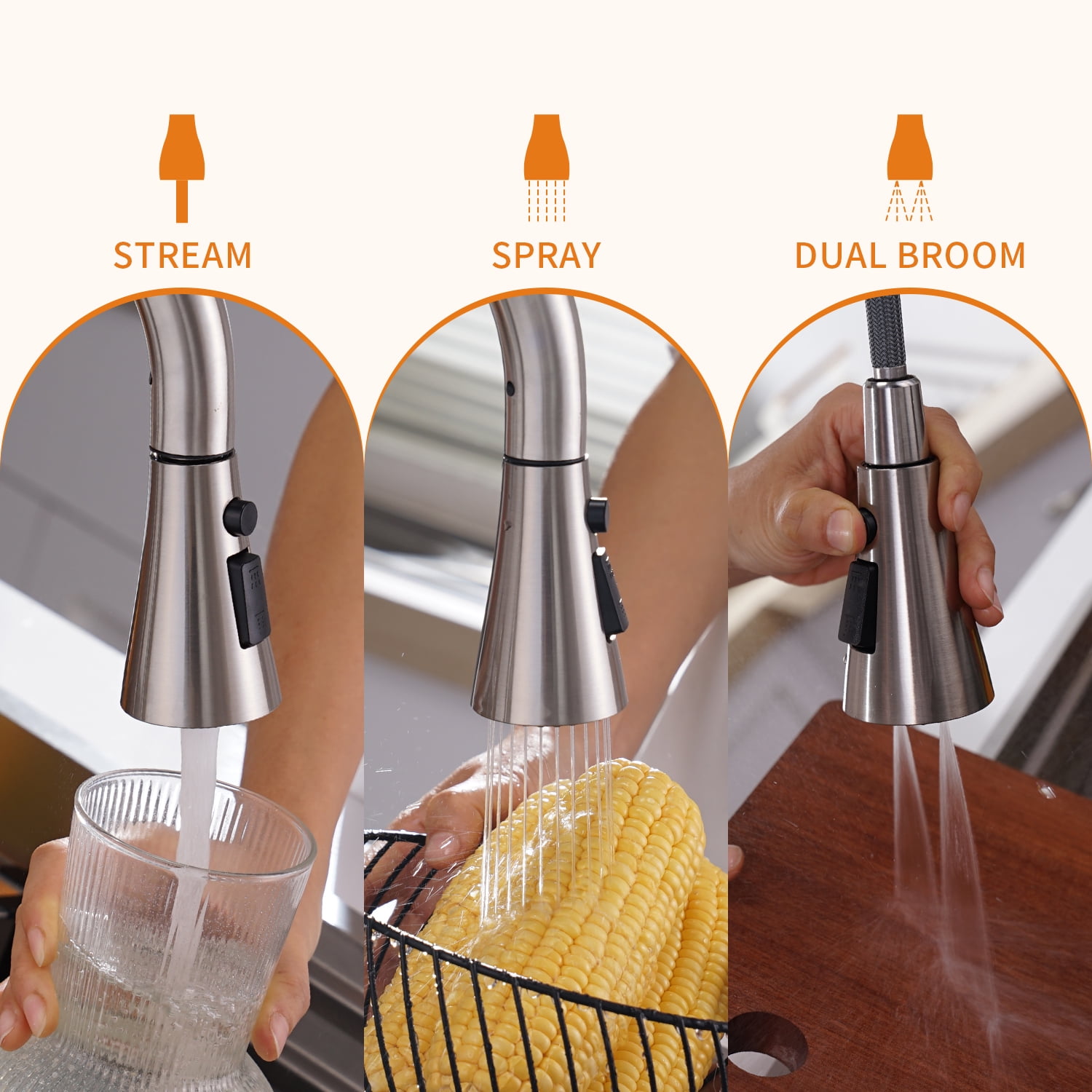 APPASO 3-Hole Kitchen Sink Faucet with Single Handle and Soap Dispenser, Stainless Steel High Arc Kitchen Faucet.