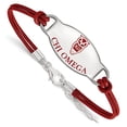 thumbnail image 1 of Sterling S. Rh-plated LogoArt Chi Omega Enameled Oval Leather Chain Bracelet; for Adults and Teens; for Women and Men, 1 of 2
