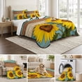 thumbnail image 6 of King Quilt Set 96''x106'', Sunflower Lightweight Bedspread Coverlet Set with 2 Pillow Shams, Yellow Spring Flora Botanical Teal Brown Wooden Breathable All Season Quilt Bedding for Bedroom/Guest Room, 6 of 9