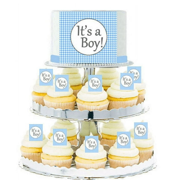 Its'a Boy Houndstooth Edible Photo Toppers & Edible Cupcake Decoration Kit