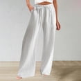 thumbnail image 2 of UYISJ Womens Wide Leg Pants High Waisted Drawstring Flowy Palazzo Trousers Work Casual Lounge Beach Pants with Pockets M, 2 of 5