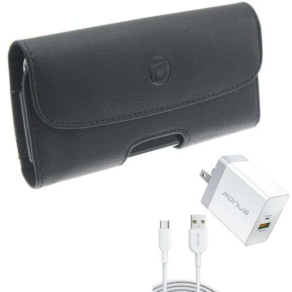 36W PD Home Charger & Case Belt Clip for Samsung Galaxy S21,S20 - Fast Type-C 6ft Long Cable USB-C   Leather Holster Cover Combo