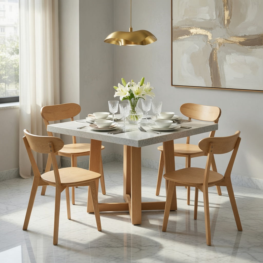 Hommoo 4 Pcs Mid Century Modern Solid Wood Dining Chairs, Ergonomic Curved Backrest, Adjustable Leveling Feet, for Dining Room, Kitchen & Living Room, Natural Wood