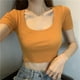 thumbnail image 1 of VISgogo Mujeres Crop Tops, Mujer Cuello en U Manga Corta Color Sólido Slim Fit Camisetas Cortas Camisetas VISgogo  moda, 1 of 2