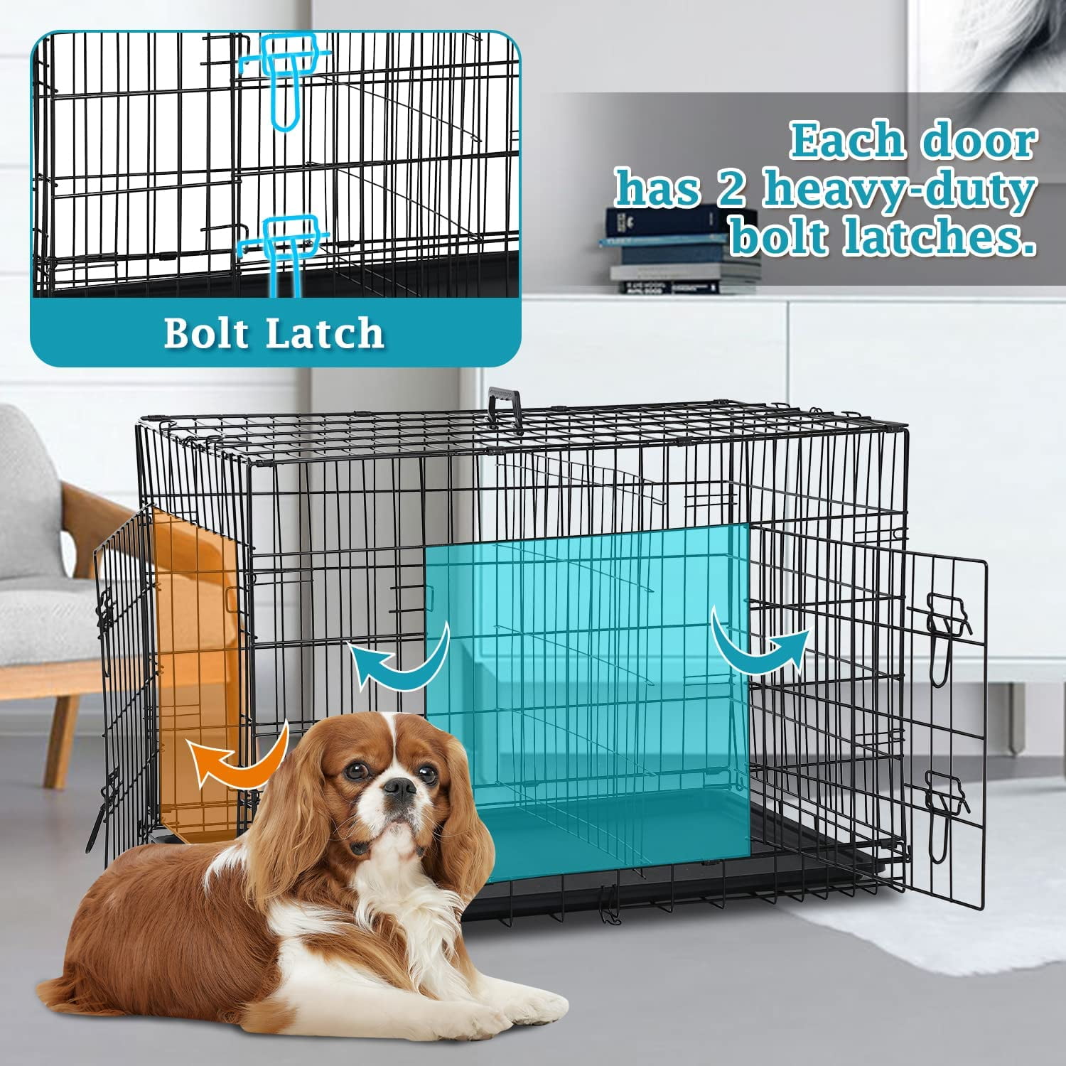 Dkelincs 42 inch Heavy Duty Dog Cage Foldable Dog Crate w/2 Doors&Divider XL Dog Kennel w/Handle for Medium Puppy