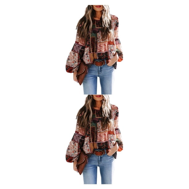 sweethay Camisa de mujer Cuello Llanura plisada Linda blusa bohemia informal Salidas diarias Oficina Hogar Camisas de viaje Vino rojo S Vino rojo S 2Conjunto