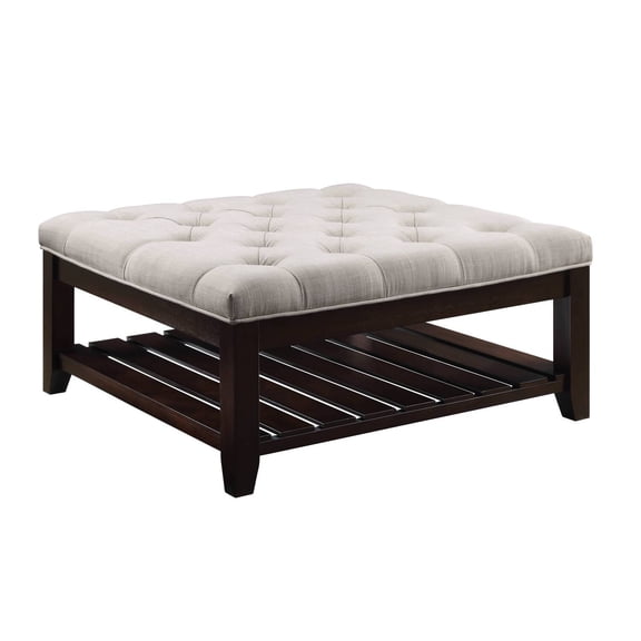 ACME Aizen Cocktail Ottoman, Beige Fabric & Espresso Finish