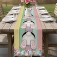 thumbnail image 4 of Easter Bunny Table Runner - 60 Inch Long Cute Rabbit Eggs Flowers Colorful Wood Plank Cotton and Linen Blended Dress Scarves Farmhouse Table Runner for Kitchen Dining, Coffee Table, 13" x 60", 4 of 8