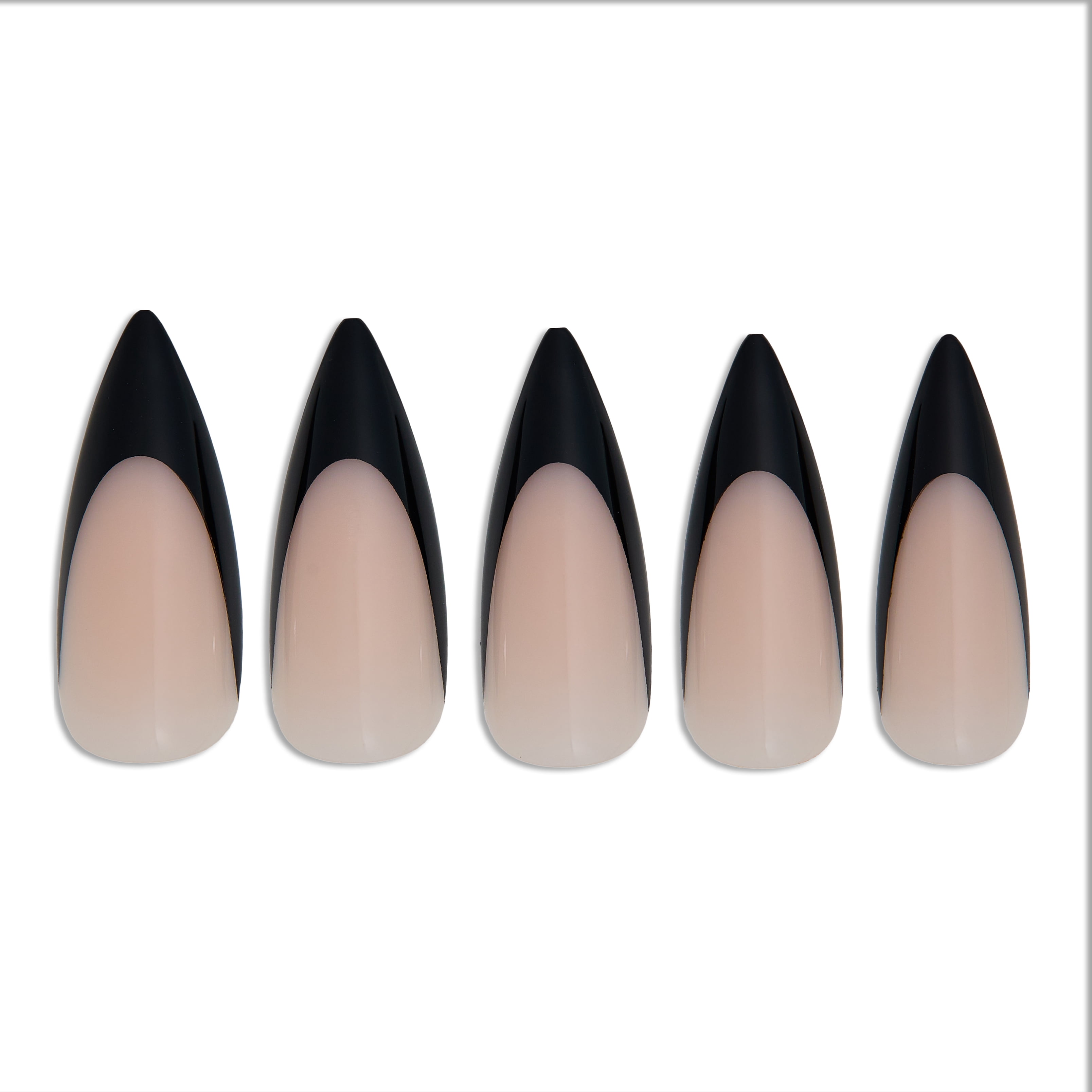 PaintLab Long Stiletto Press On Nails, Black French Tip, 30 Count