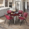 thumbnail image 2 of 48" Square Breakroom Table- Mahogany Top- Chrome Base & 4 Stack Chairs- Burgundy, 2 of 8