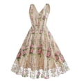 thumbnail image 2 of SWSMCLT Women's Summer Dresses V Neck Vintage A Line Tulle Floral Party Sleeveless Cocktail Evening Gown Sundress Pink Large, 2 of 4