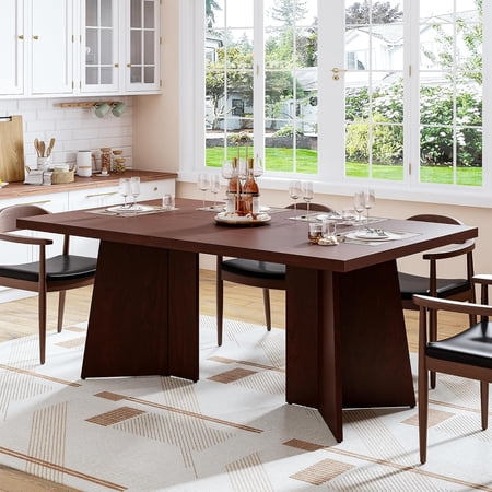 63 Long Dining Table for 6-8 People - Kitchen Table with Extra Thickened Tabletop & Heavy Duty Base Legs Modern Rectangular Dinner Table for Kitchen Conference Room Home Walnut