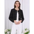 thumbnail image 4 of DARING DIVA Women's Collarless Plaid Button Front Crop Tweed Jacket XL Black, 4 of 5