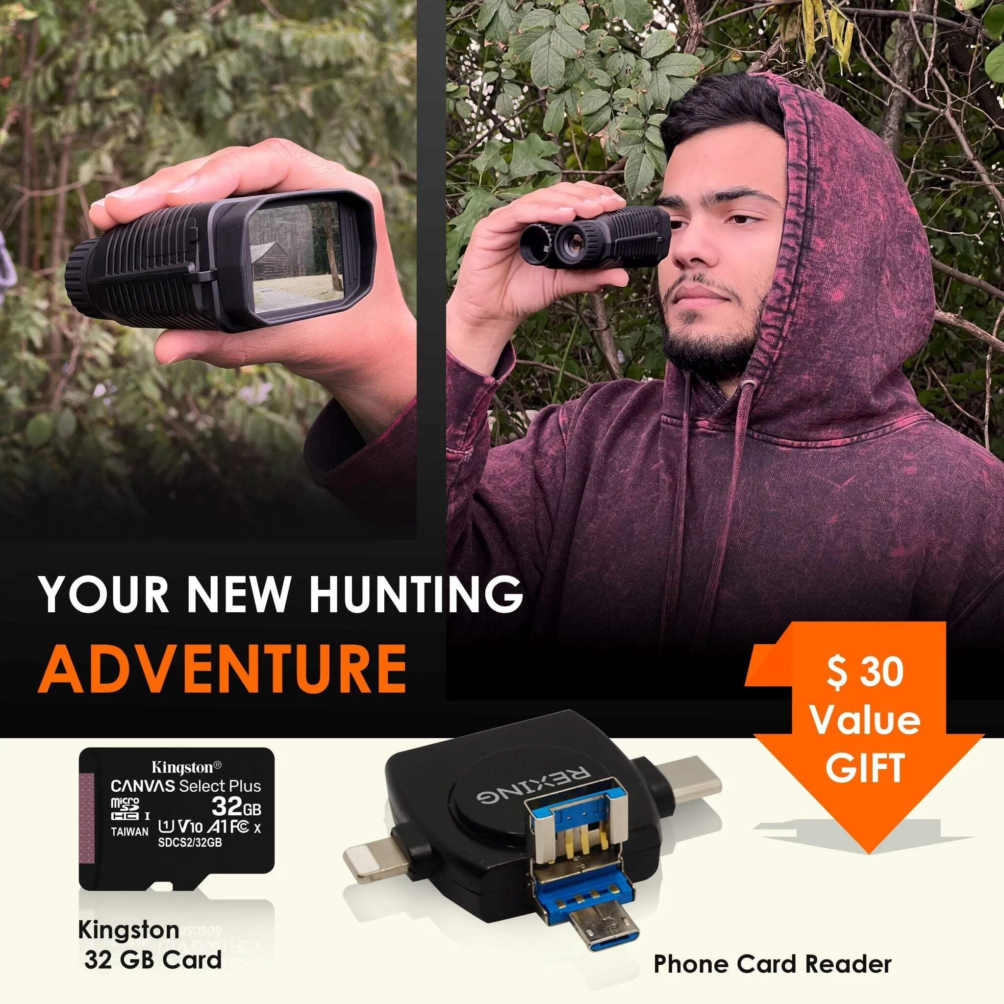 REXING B1 Mini – 1080p Night Vision Mini Digital Binoculars – Travel Infrared Binoculars Save Image And Video w/ Viewing Screen, High-Tech Hunting Gear
