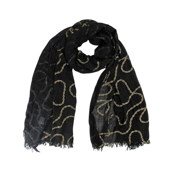 Black Long Crinkled Metallic Print Scarf Wrap