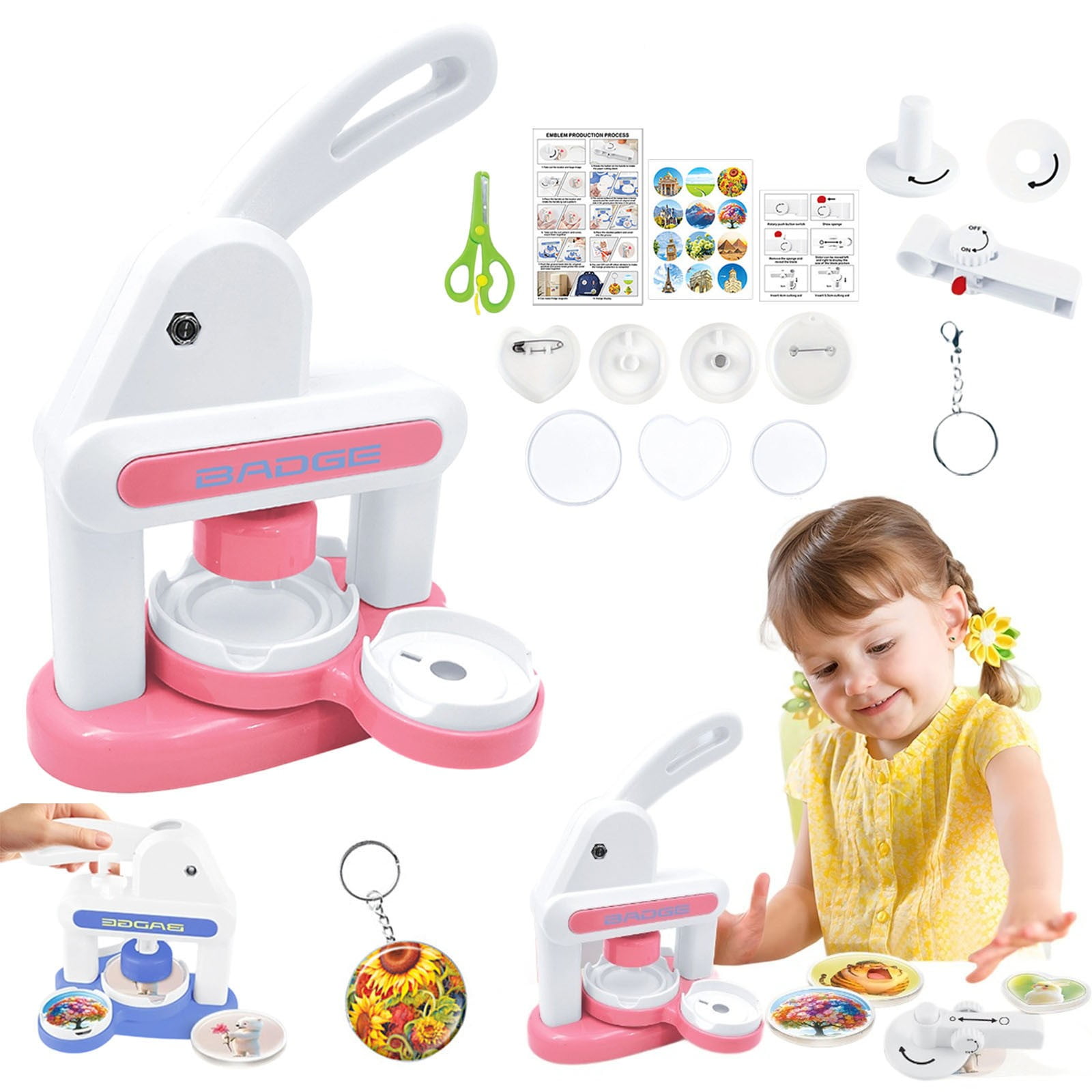 Badge Maker Machine with 3 Pins Sharp,Upgrade Button Maker Artist DIY Pin Maker Press Machine Badge Punch Kit with Button Parts Circle Cutter Present Installation-Free for Custom Buttons&Pins
