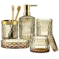 12oz Gold Glass Soap Dispenser – Crystal-Cut Thick Glass, Silk-Press Gold Pump, Leak-Proof Rim, Bathroom Glam in One Drop