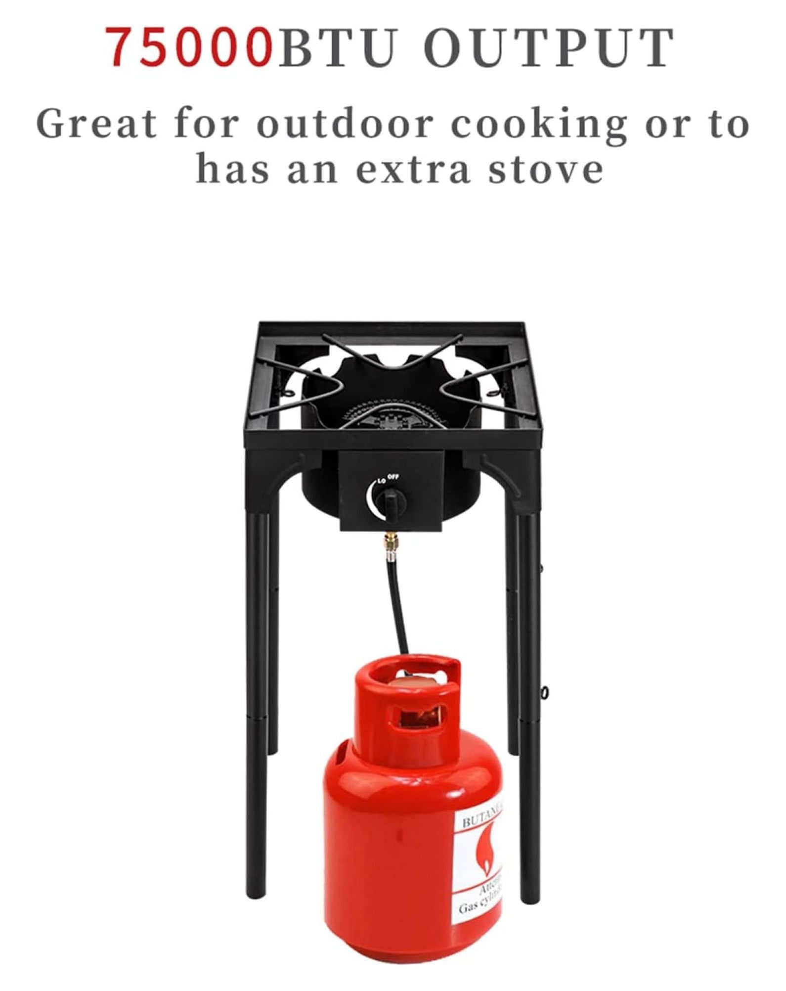 TiaGOC 1 Burner Propane Gas Stove for Outdoor Cooking, 75,000 BTU Camping Cooker with Removable Legs, Temperature Control Knobs for Backyard Cooking, BBQ, Baking and Frying(Single Burner)