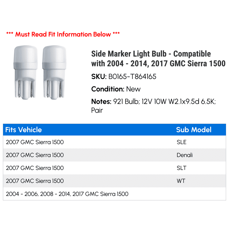 Side Marker Light Bulb - Compatible with 2004 - 2014, 2017