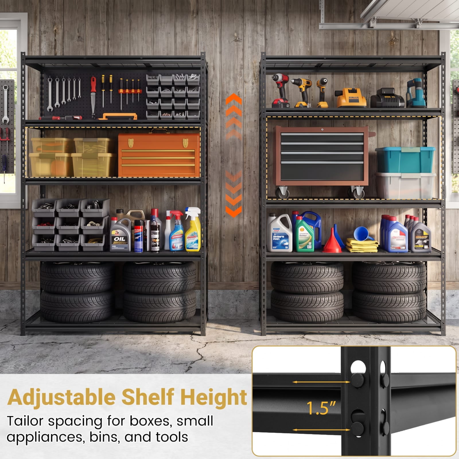 Biotree 5-Tier Metal Shelving Unit 2000 lbs Capacity with Adjustable Wire Shelves for Garage Warehouse, Black