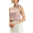 thumbnail image 4 of INSPIRE CHIC Women's Satin Tank Tops Sleeveless Bow Tie Neck Solid Work Blouses L Pink, 4 of 6