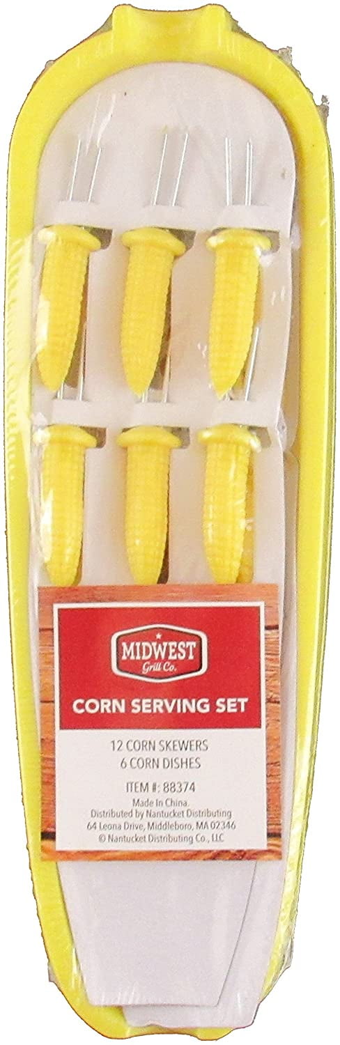 18-Piece Set Blue Midwest Grill Corn on the Cob Skewers and Dishes Serving Set 
