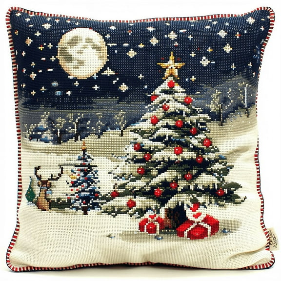 Landscape Cross Stitch Throw Pillow Case Kits 11 Count Cross Stitch Kits for Adults 45X45cm Needlepoint Craft Set Handmade Craft for Sofa Home Decor