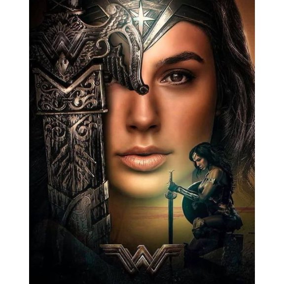 DIY 5D Diamond Painting Kit Wonder Woman 12 X 16 Inch Round Full Drill Crystal Rhinestone Embroidery Cross Stitch Arts Craft Canvas for Home Wall Decor Gift