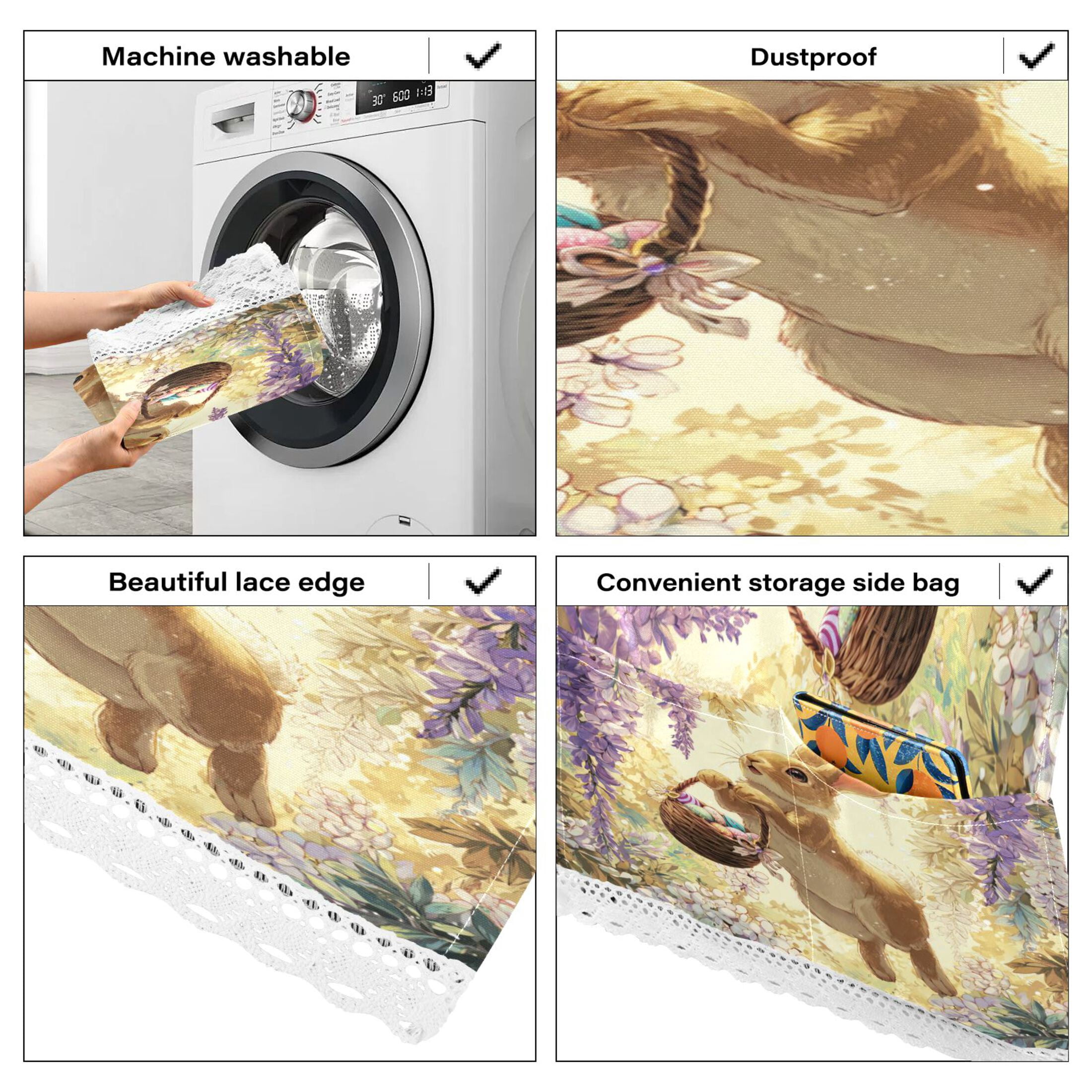 Wobogo Cute Brown Bunny Washing Machine Cover Dustproof Washer Dryer Cover Waterproof Laundry Room Decorative Protector