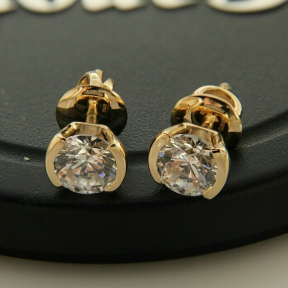 Women's 14K Yellow Gold Plated 2 Ct Round Cut Simulated Diamond Stud Earrings
