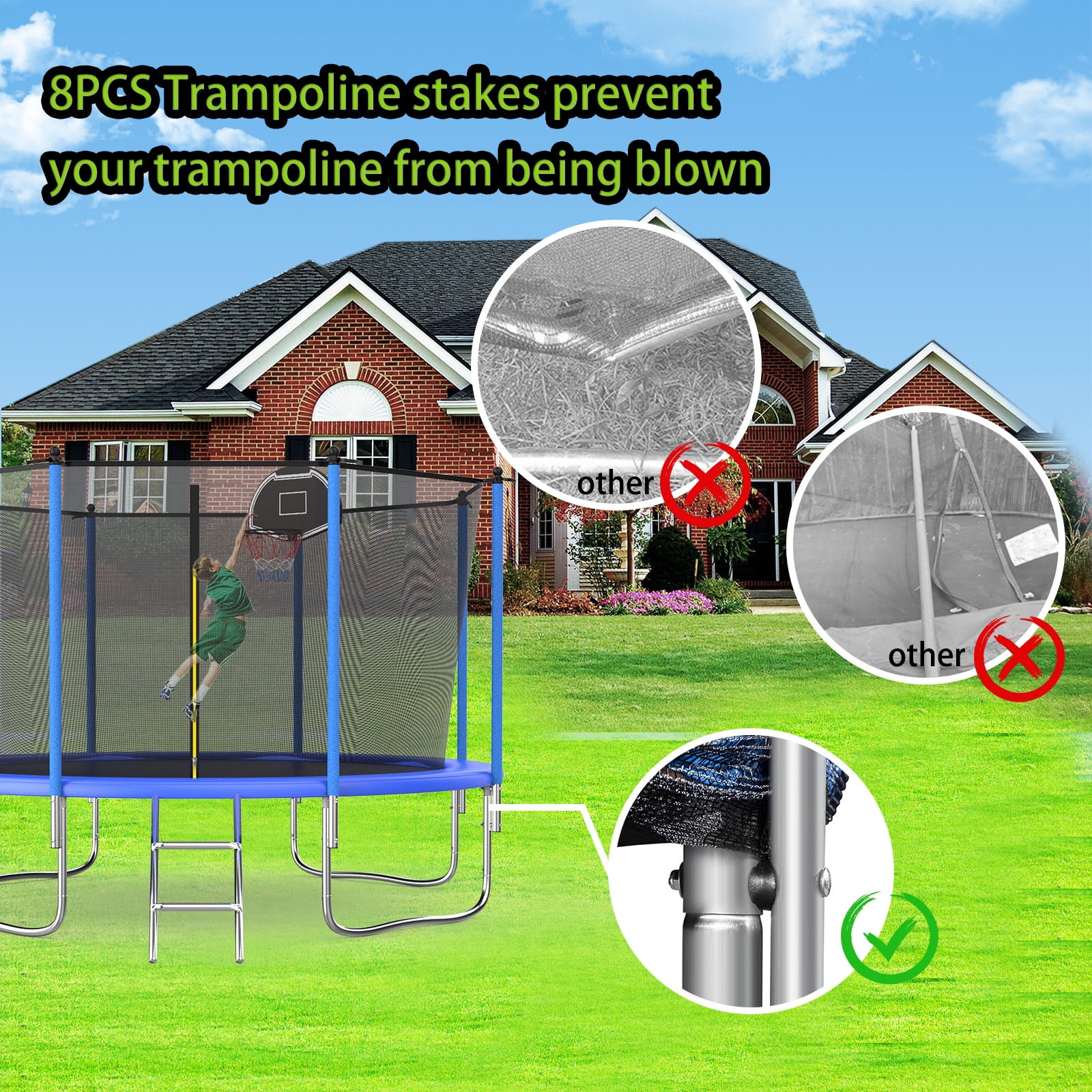 SENCHO GINSYTALIOR 10ft Trampoline with Steel Ladder & 530lbs Safe Enclosure Net for Kids Adults
