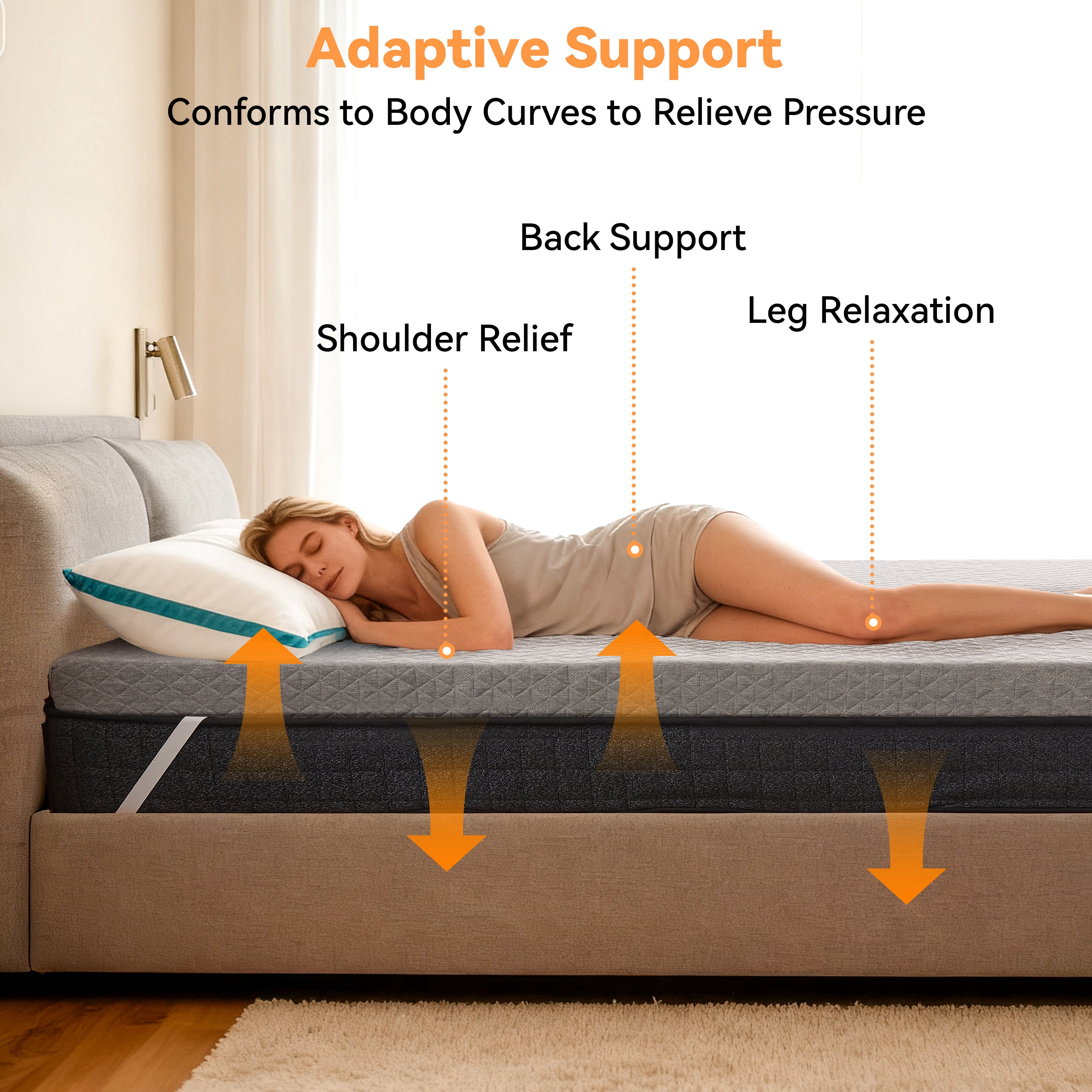 Firm 3 Inch Memory Foam Mattress Topper for Pressure Relief , Non-Slip Design with Removable & Washable Cover, CertiPUR-US Certified