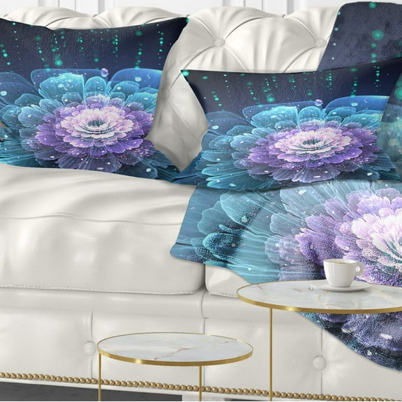 Designart Fractal Flower with Water Drops - Floral Throw Pillow - 12x20