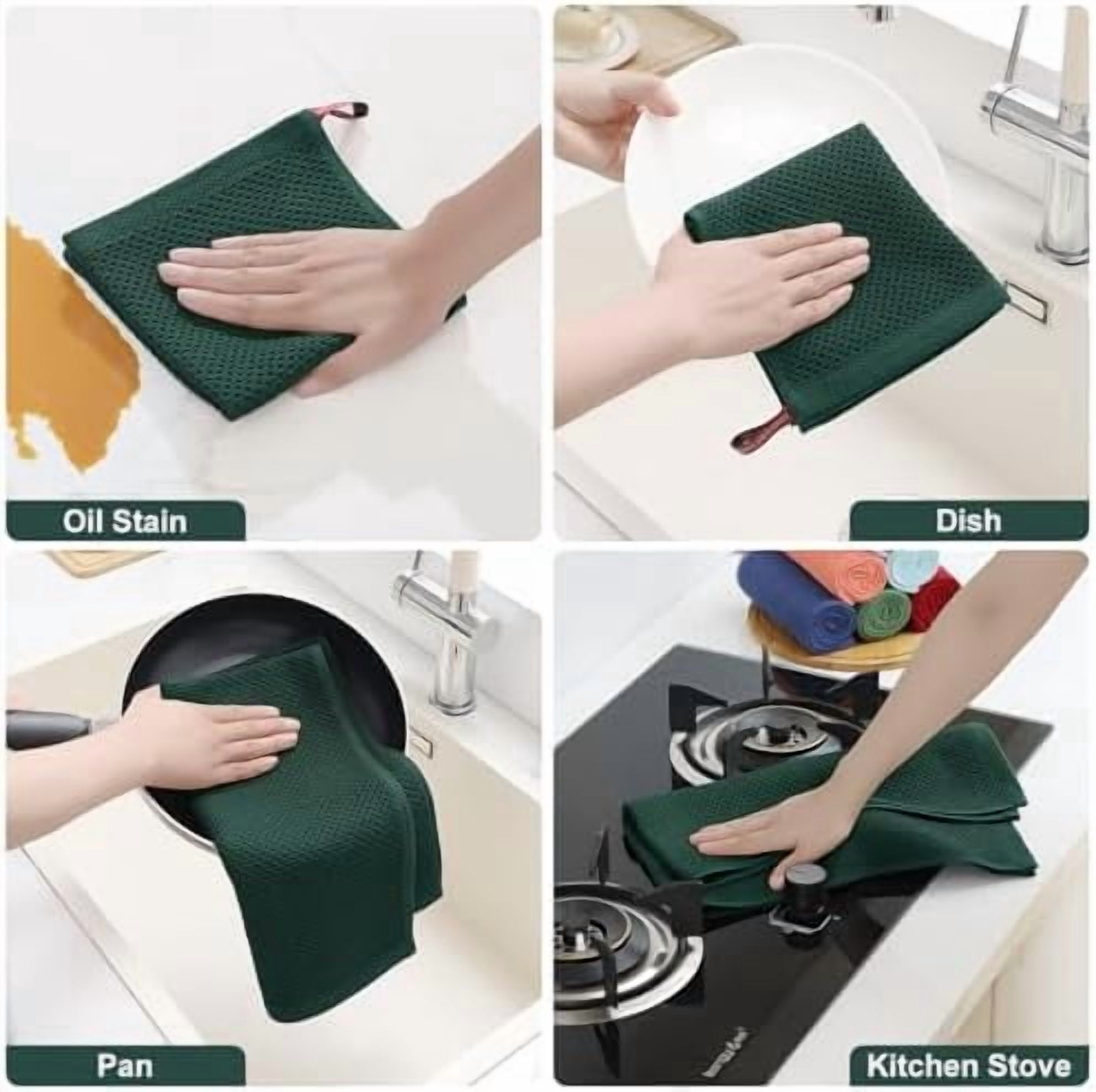 100% Cotton Kitchen Towels and Dishcloths Set, 12 x 12 Inches and 13 x 28 Inches, Set of 12 Bulk Kitchen Towels Set, Ultra Soft Absorbent Dish Cloths for Washing Dishes, Blackish Green