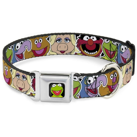 Disney Pet Collar, Dog Collar Metal Seatbelt Buckle, Muppets Faces Close Up Black, 13 to 17 Inches 1.5 Inch Wide