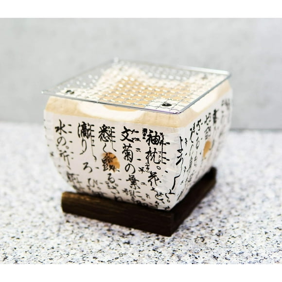 Ebros Gift Japanese Cuisine Tabletop Shichirin Konro Compact Movable Charcoal Grill BBQ Cooking Stove With Stainless Steel Wire Mesh Grill And Wooden Base For Yakitori Hibachi Yakiniku (White)