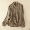 thumbnail image 2 of Shirts for Women Embroidered Floral Printed Turndown Collar Solid Color Long Sleeve Shirts with Pocket Khaki L, 2 of 6