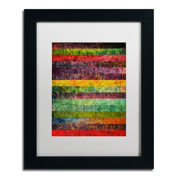 Trademark Fine Art "Brocade and Stripes 2" Canvas Art by Michelle Calkins, White Matte, Black Frame