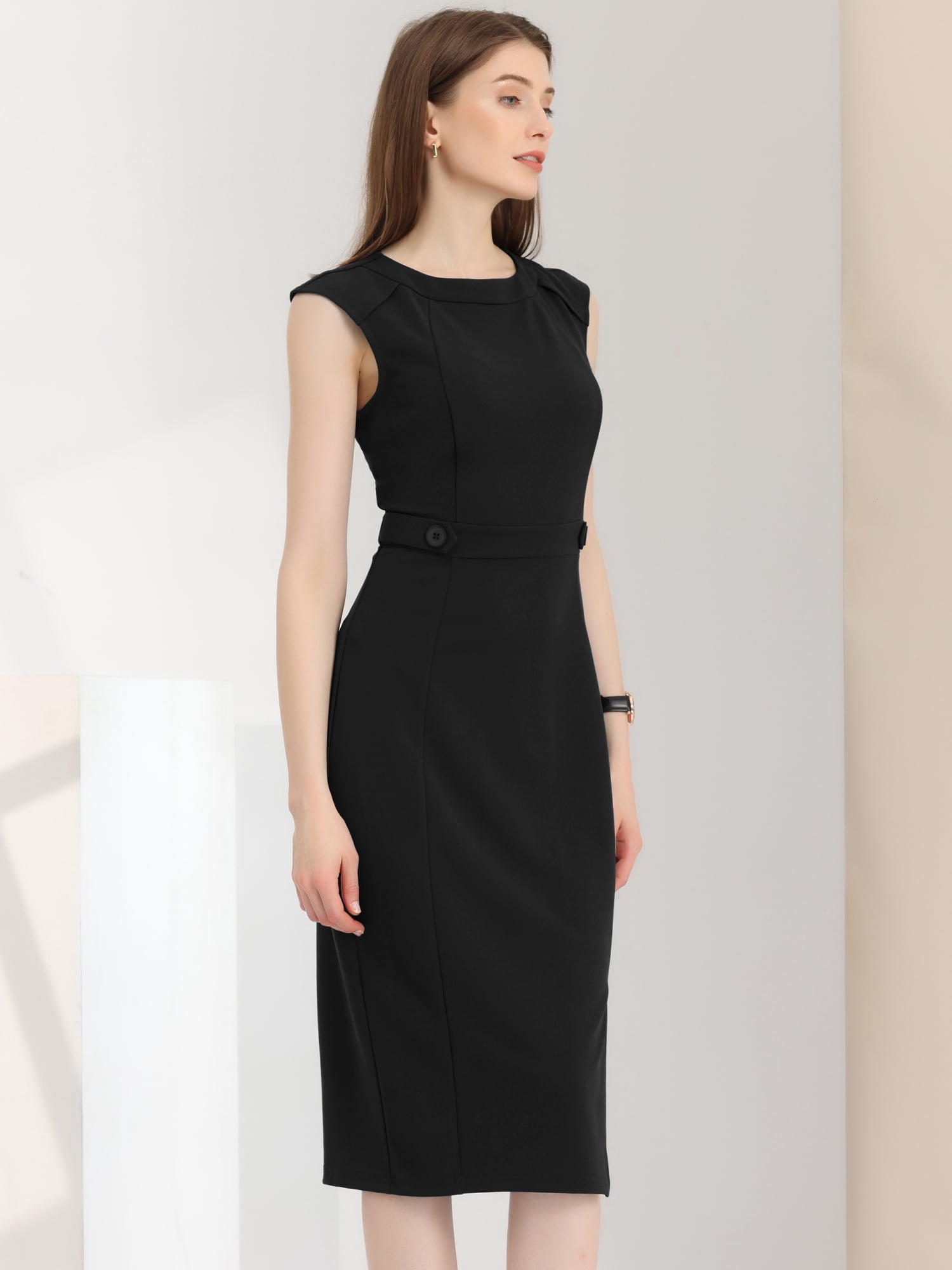 DARING DIVA Slim Fit Sleeveless Work Dress S Black